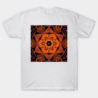 Cartoon Mandala Flower Orange Pink and Black T-Shirt